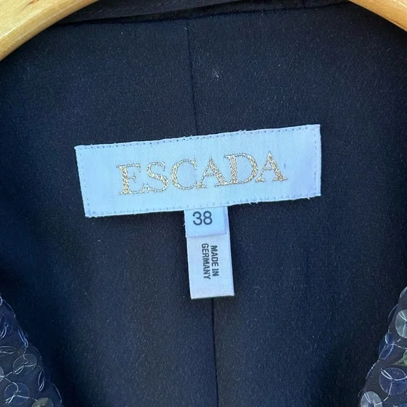 Escada Vintage Y2K Sequin Embellished Floral Blazer Jacket Black Red 38
